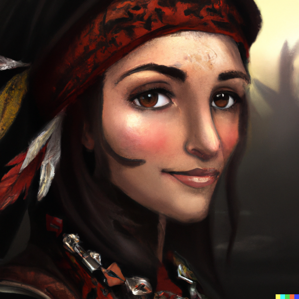 DALL·E 2022 12 14 12.58.54 paint portrait in fantasy DD style of Helga now leads a band of bandits who specialize in raiding merchant ships and coastal villages. She is a mast Unleash Your Inner Bandit: 7 free Notorious Bandit Leaders for your adventure